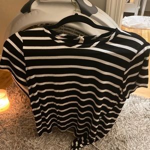 black and white striped tshirt with knot